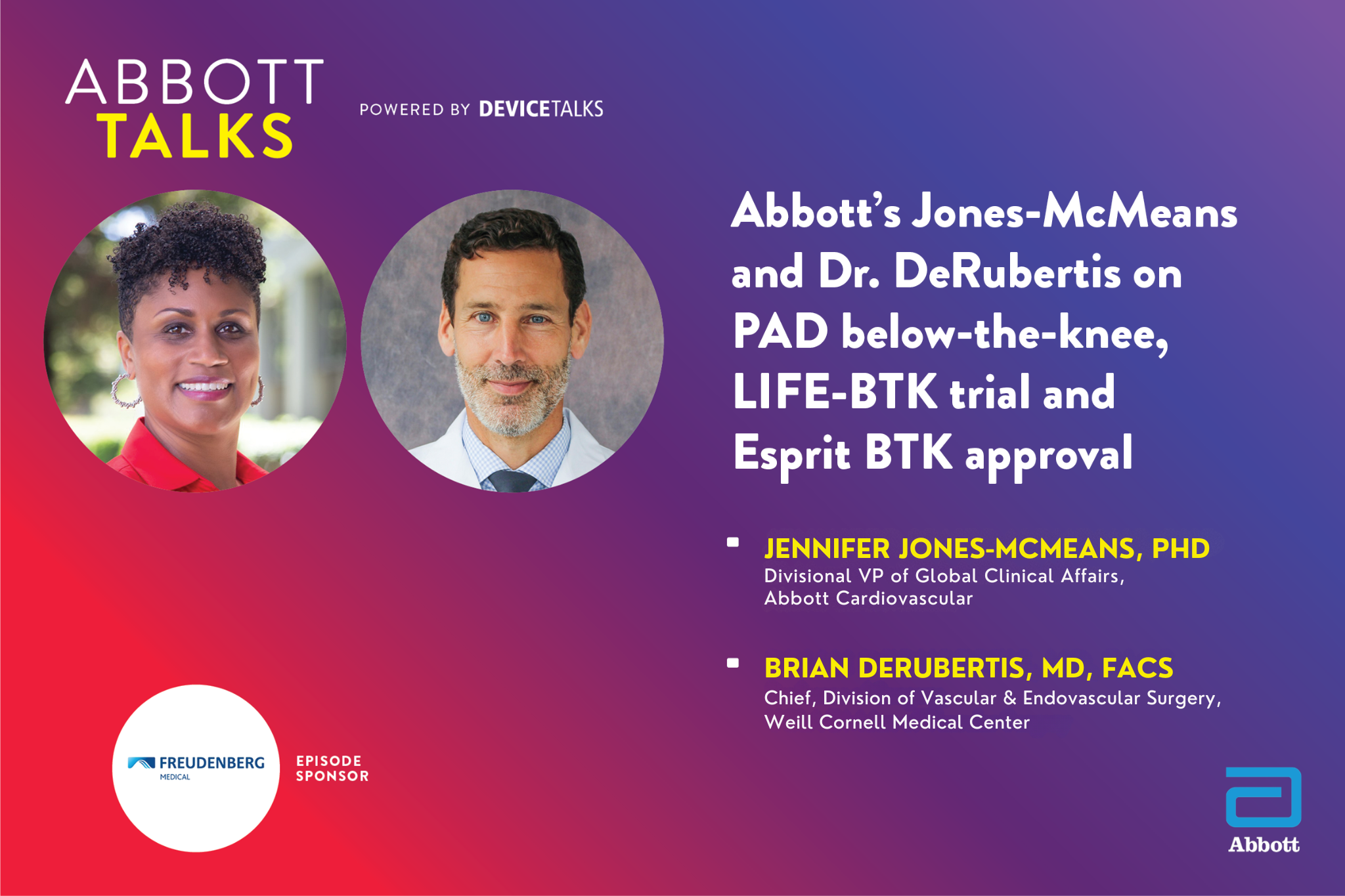Abbott’s Jones-McMeans and Dr. DeRubertis on PAD below-the-knee, LIFE-BTK trial and Esprit BTK approval, AbbottTalks episode artwork